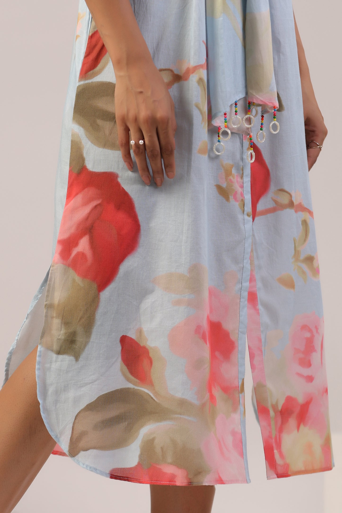 Pastel Bloom Front-Tie Midi Dress