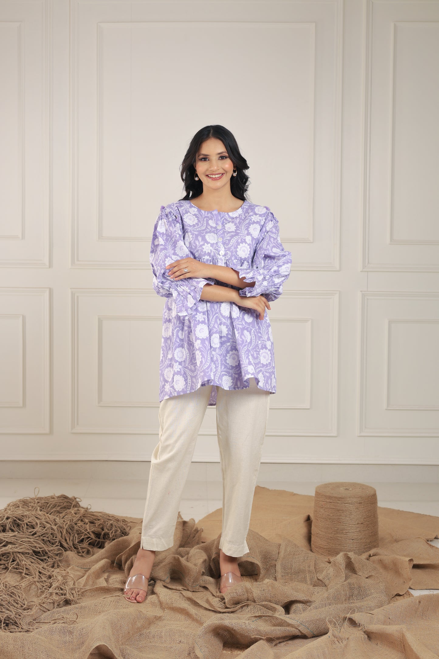 Lavender Floral Print Tunics Top