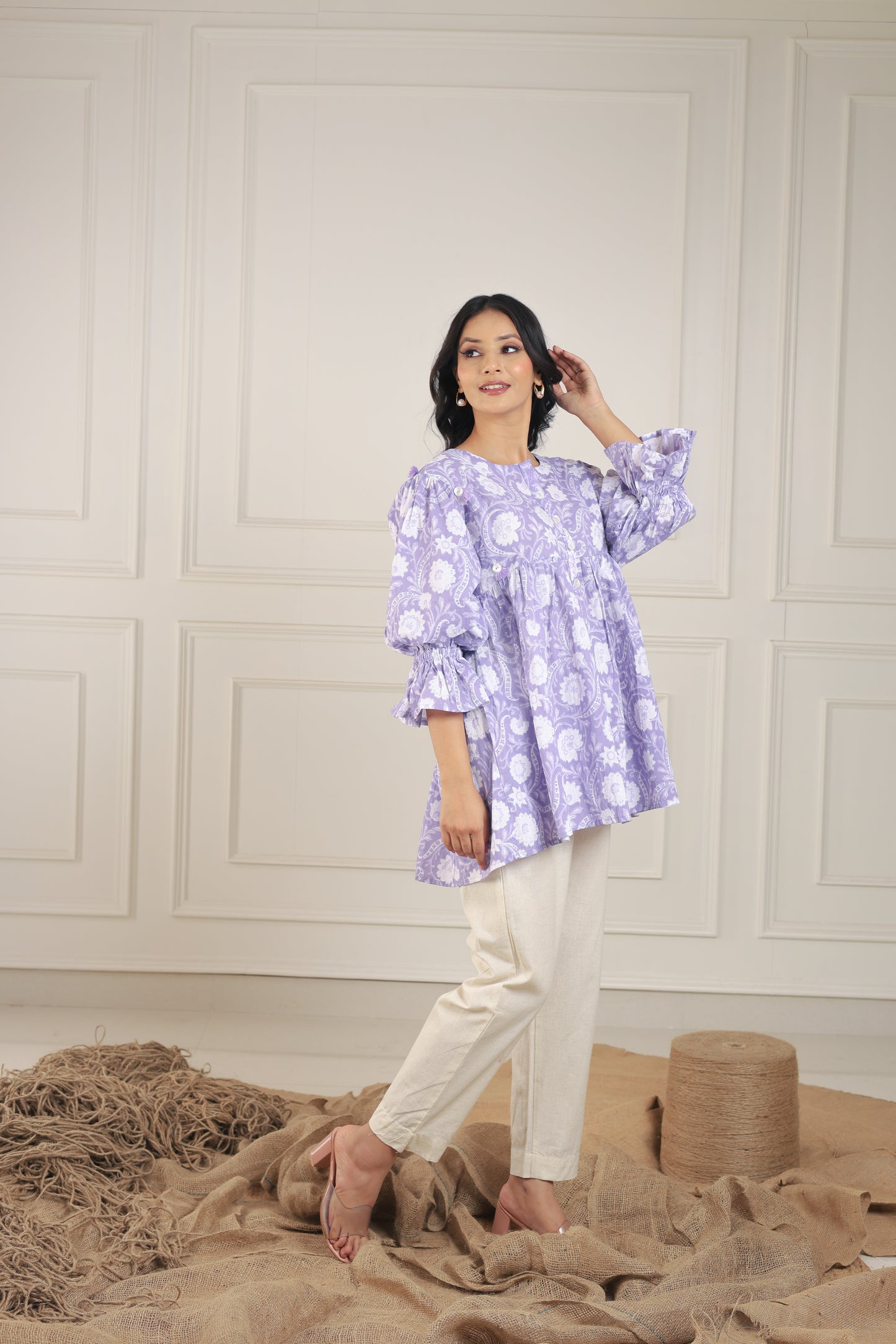 Lavender Floral Print Tunics Top