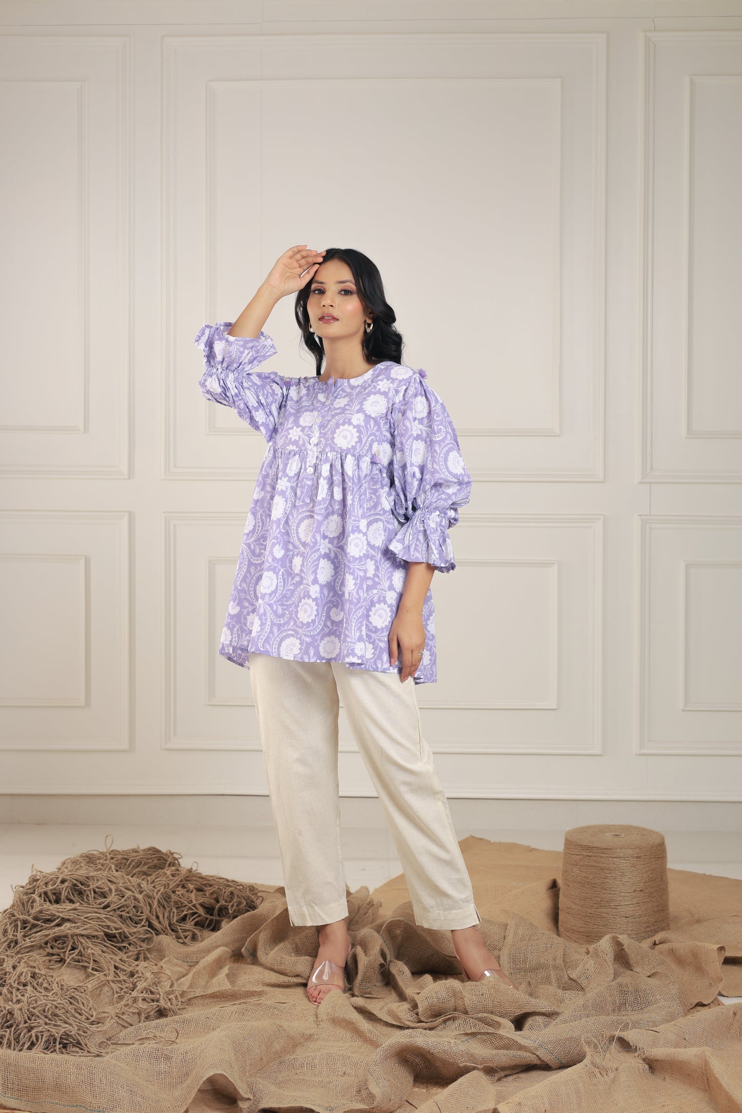 Lavender Floral Print Tunics Top