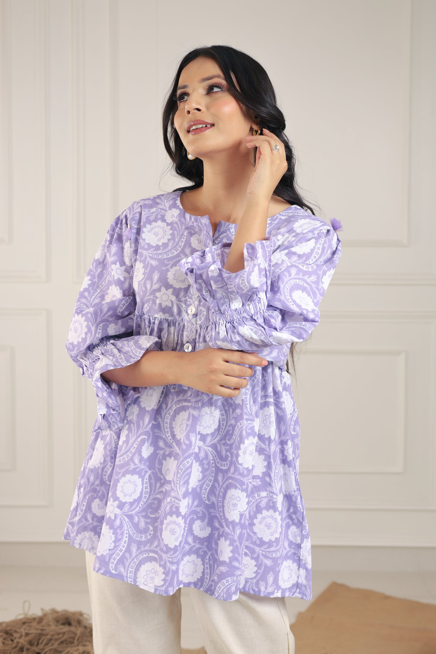 Lavender Floral Print Tunics Top