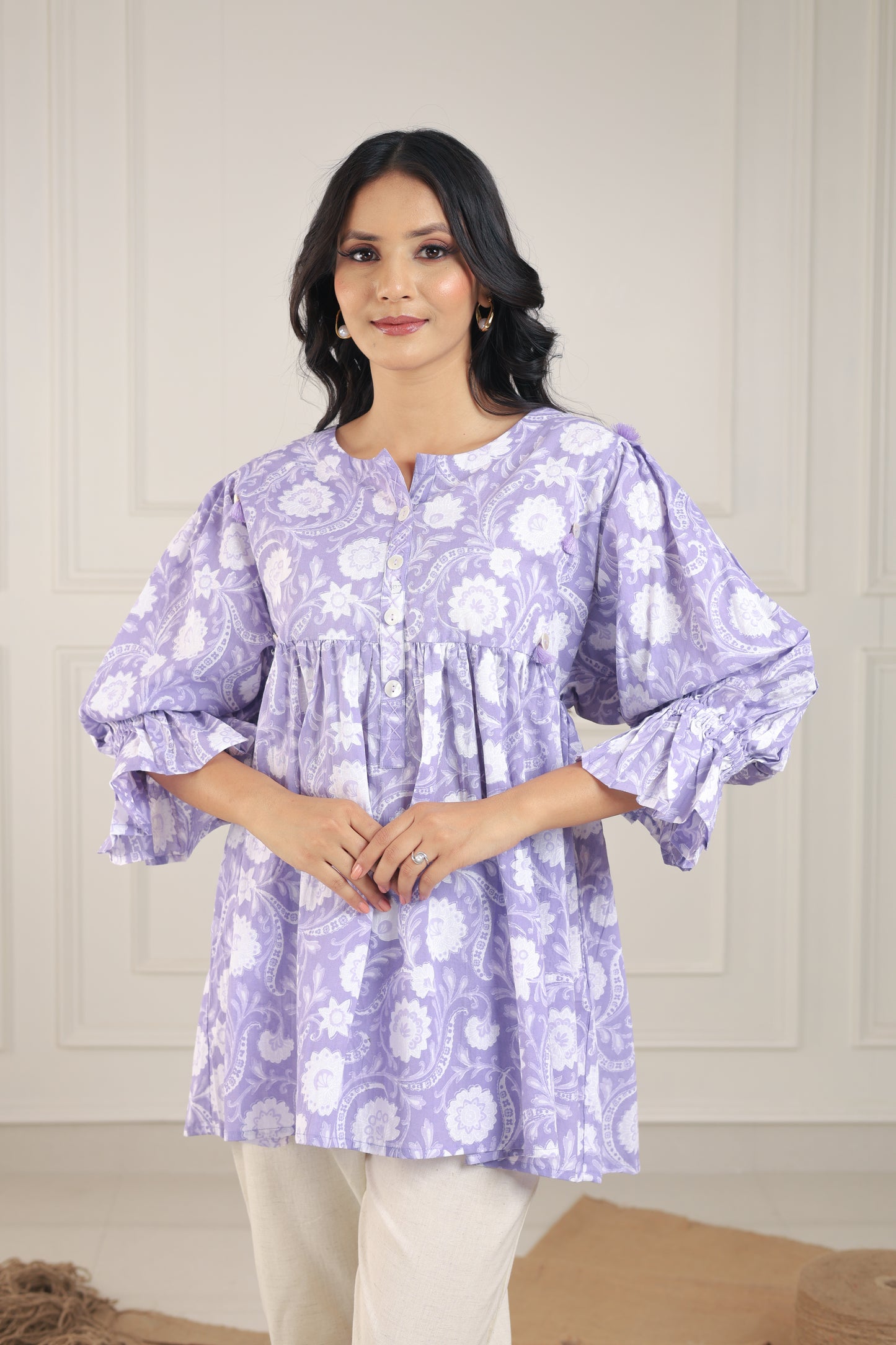 Lavender Floral Print Tunics Top
