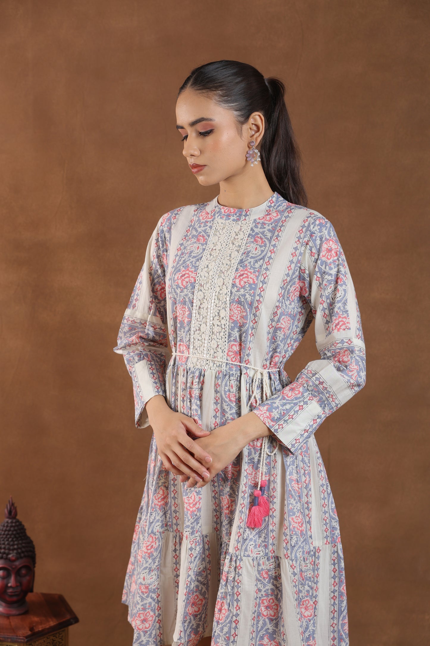 Soft Pastel Floral Printed Tiered Midi Dress