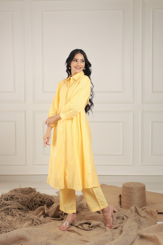 Lemon Yellow Solid Shirt Dress