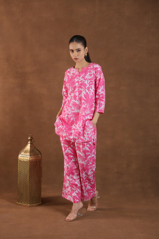 Pink Floral Print Cotton Co-ord Set