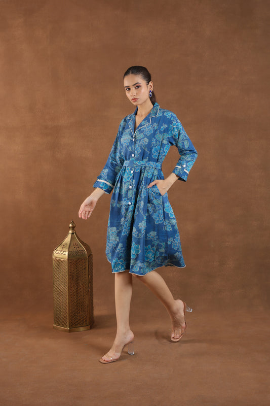 Floral Blue Shirt Dress