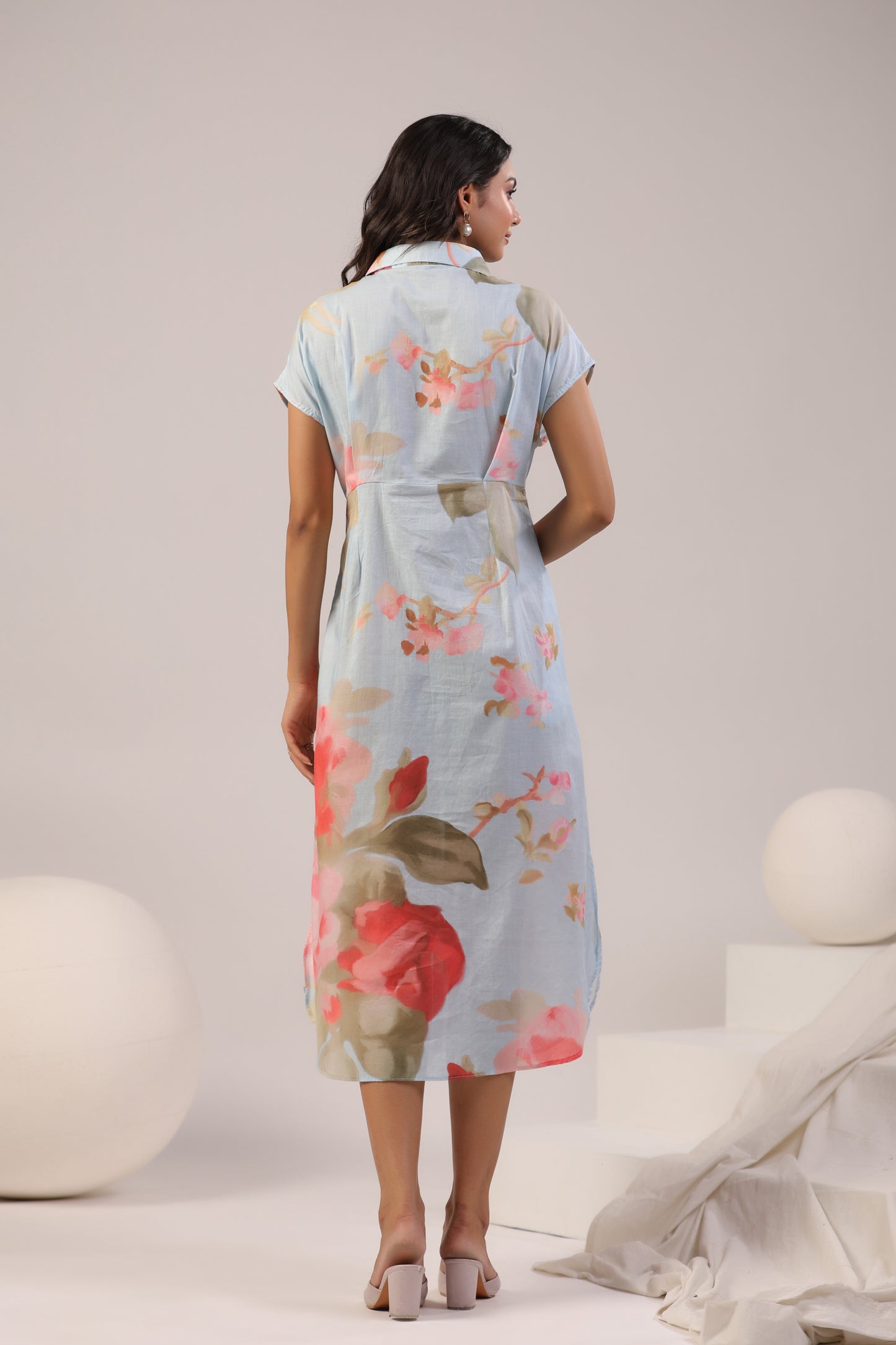 Pastel Bloom Front-Tie Midi Dress