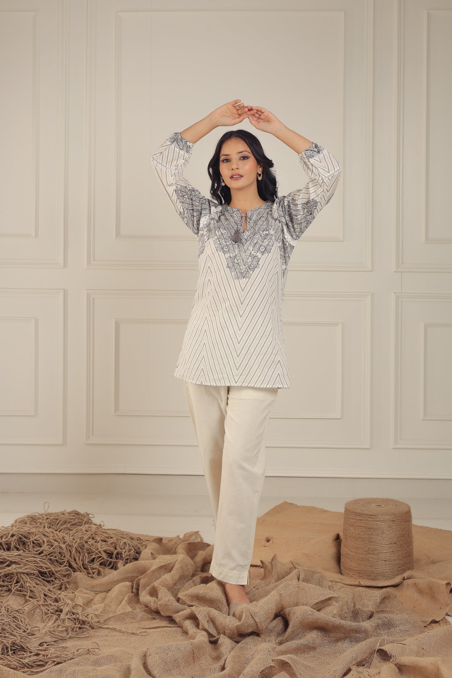 Off-White and Grey Paterned Tunic