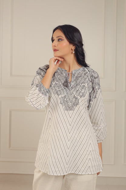 Off-White and Grey Paterned Tunic