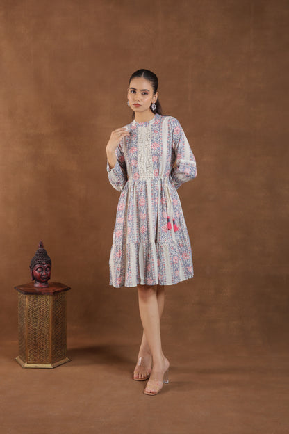 Soft Pastel Floral Printed Tiered Midi Dress
