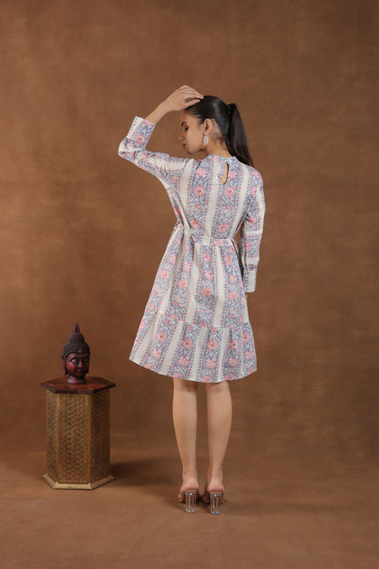 Soft Pastel Floral Printed Tiered Midi Dress