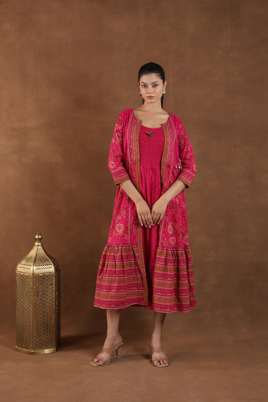 Rose & Gold Patterned Jacket Dress