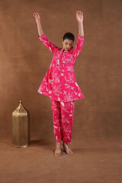 Hot Pink & White Botanical Print Co-ord Set