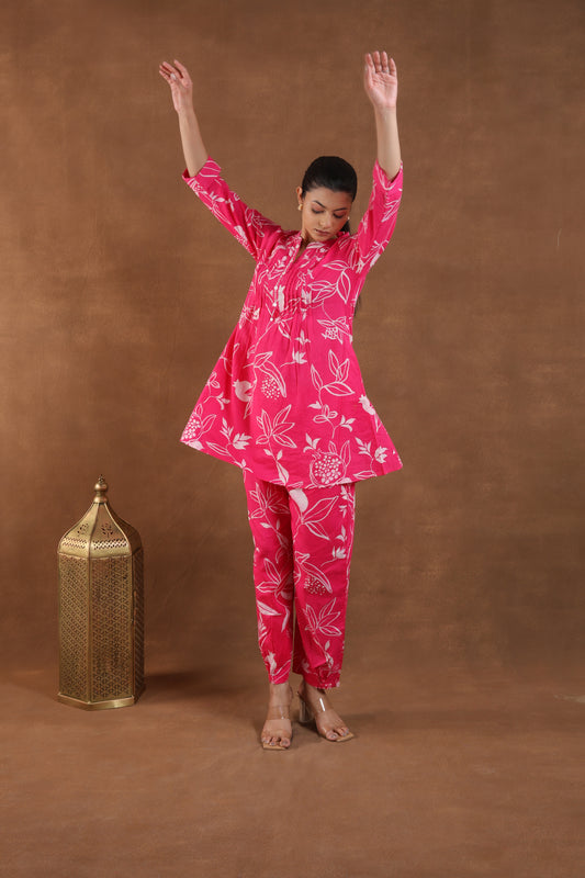 Hot Pink & White Botanical Print Co-ord Set