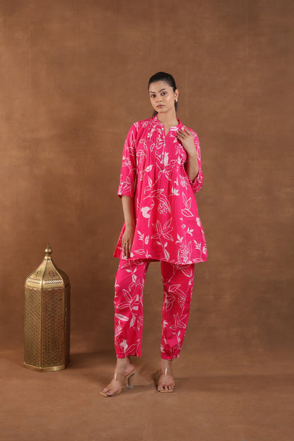 Hot Pink & White Botanical Print Co-ord Set