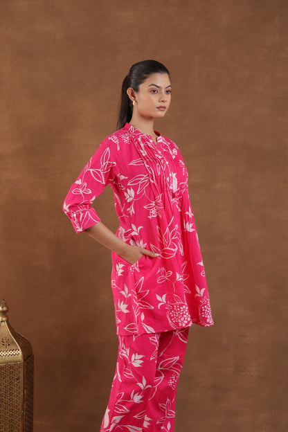 Hot Pink & White Botanical Print Co-ord Set