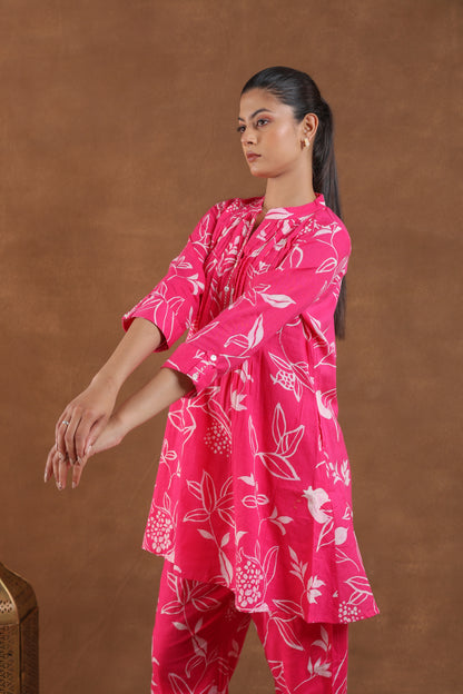 Hot Pink & White Botanical Print Co-ord Set