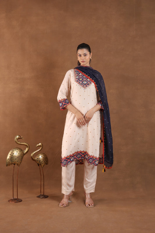 Beige Embroidered Ethnic Kurti set
