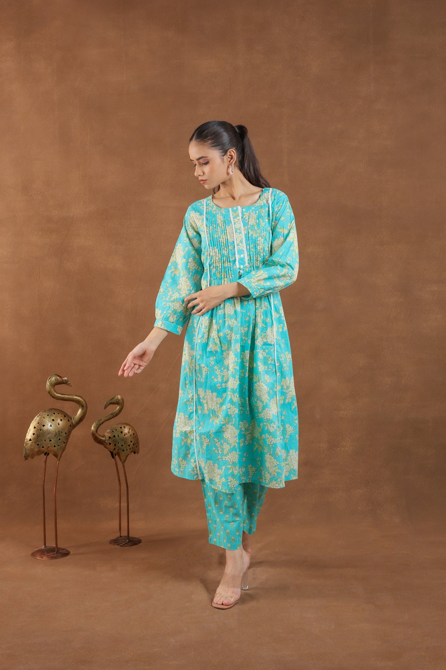Turquoise & Gold Floral Print Co-ord Set