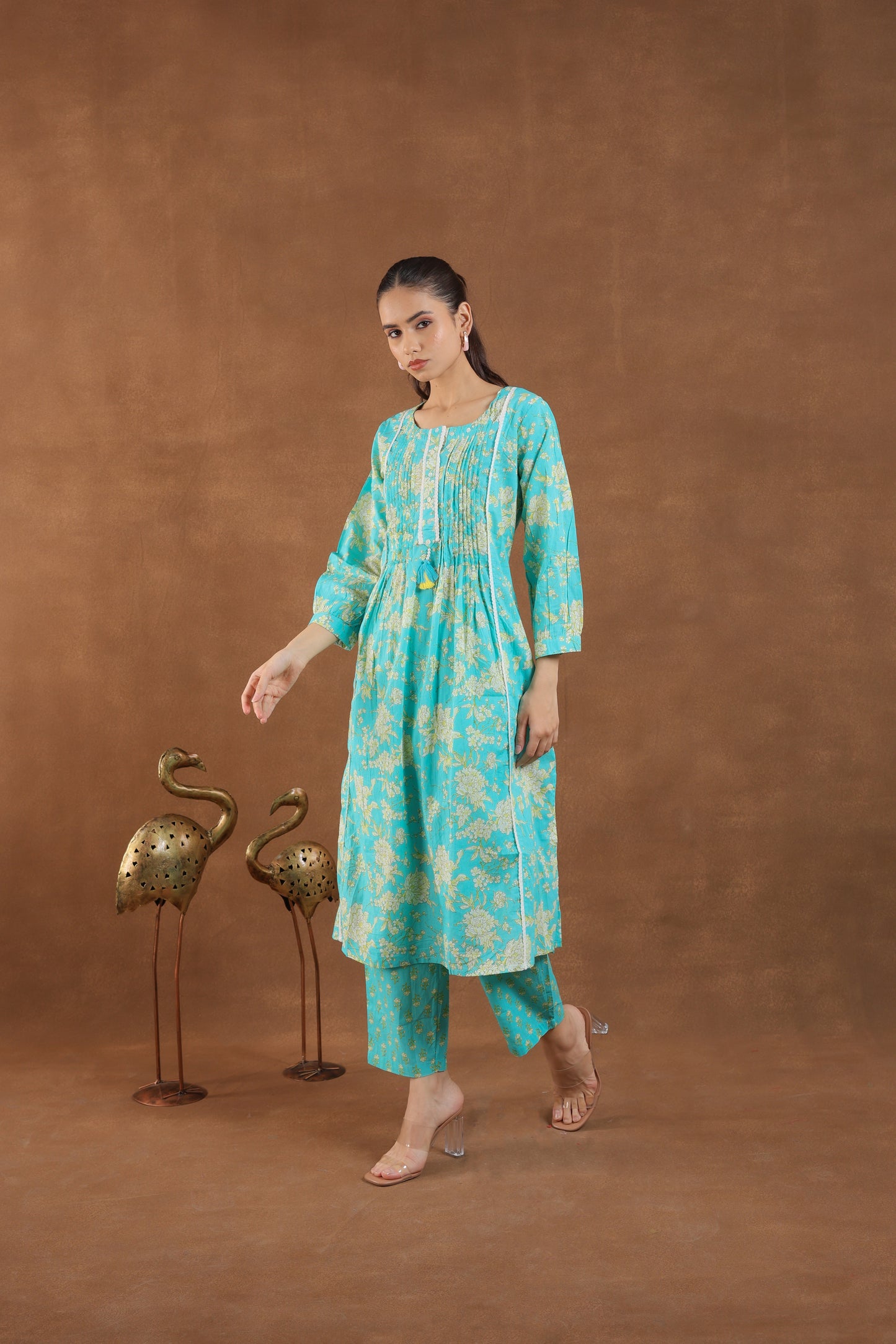 Turquoise & Gold Floral Print Co-ord Set