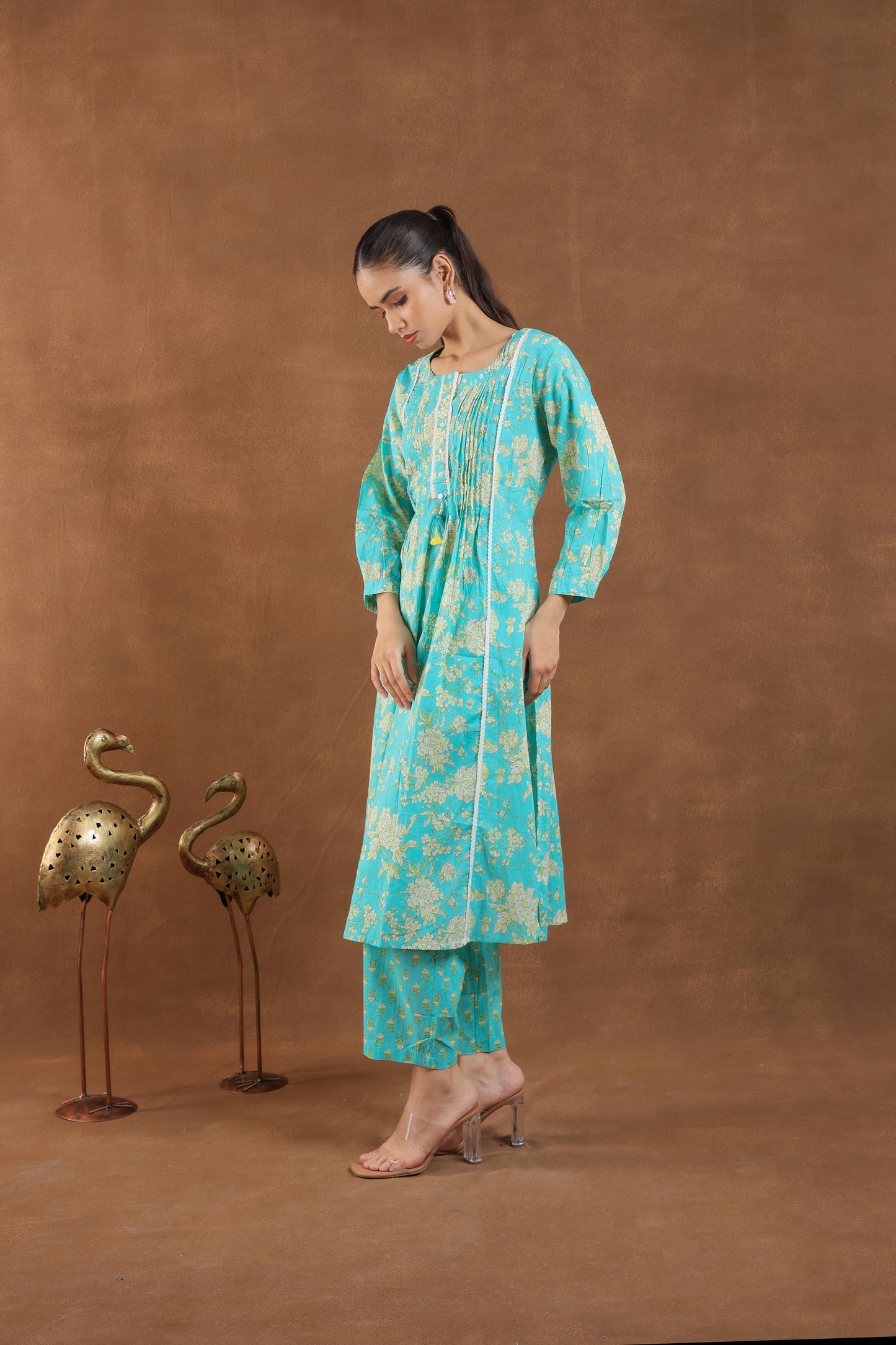 Turquoise & Gold Floral Print Co-ord Set