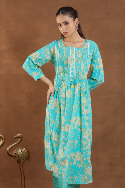 Turquoise & Gold Floral Print Co-ord Set