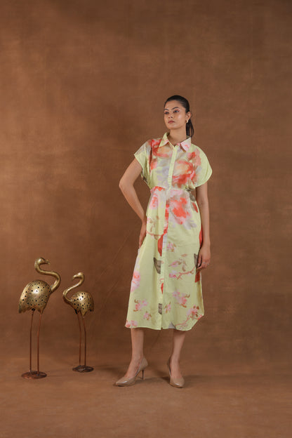 Light Green Floral Print Midi Dress