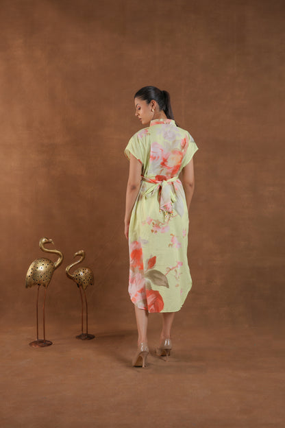 Light Green Floral Print Midi Dress