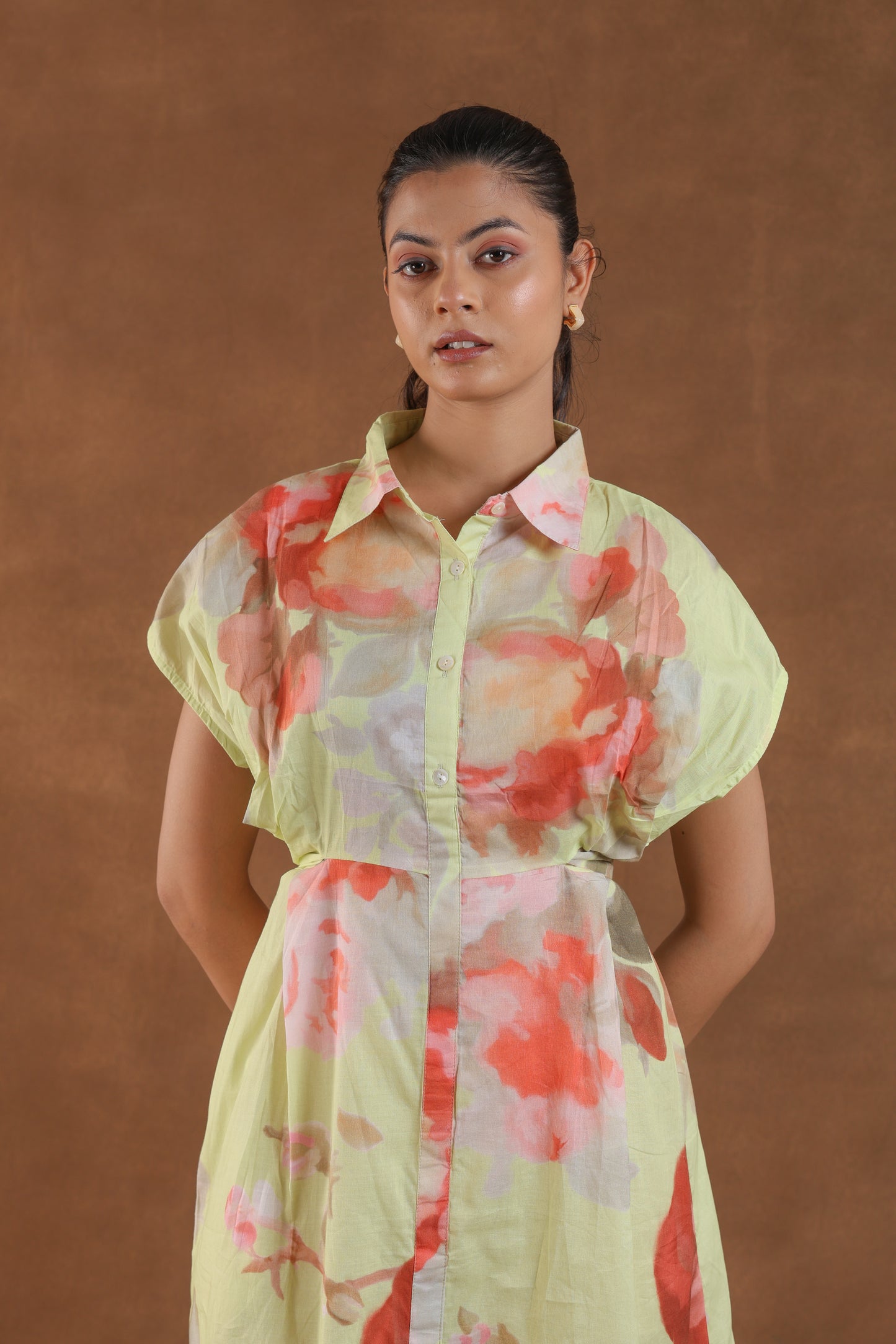 Light Green Floral Print Midi Dress