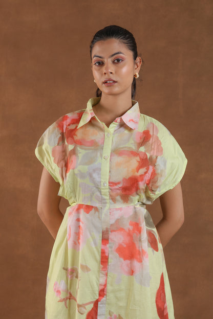 Light Green Floral Print Midi Dress