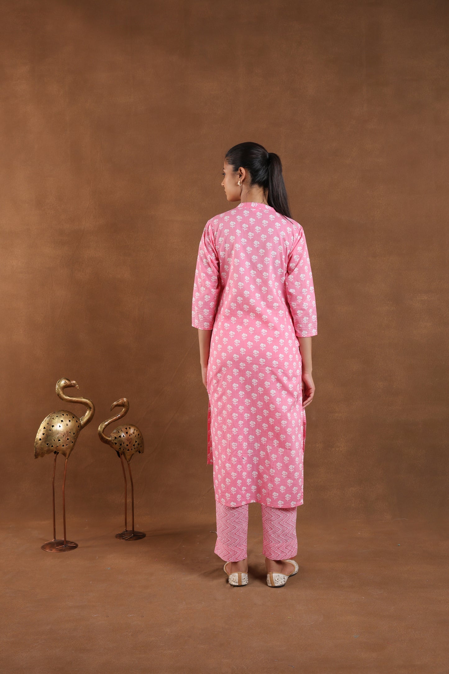 Light Rose Block Printed Cotton Kurta Set with Dupatta