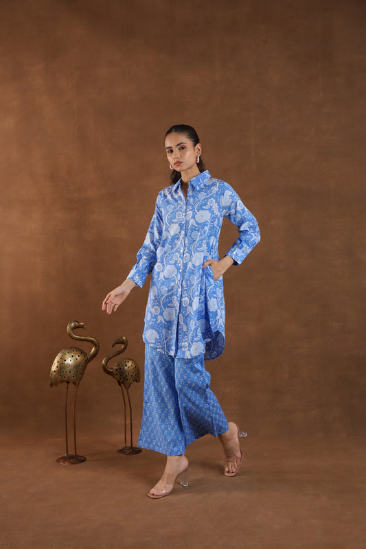 Blue Floral Handblock Co-ord Set