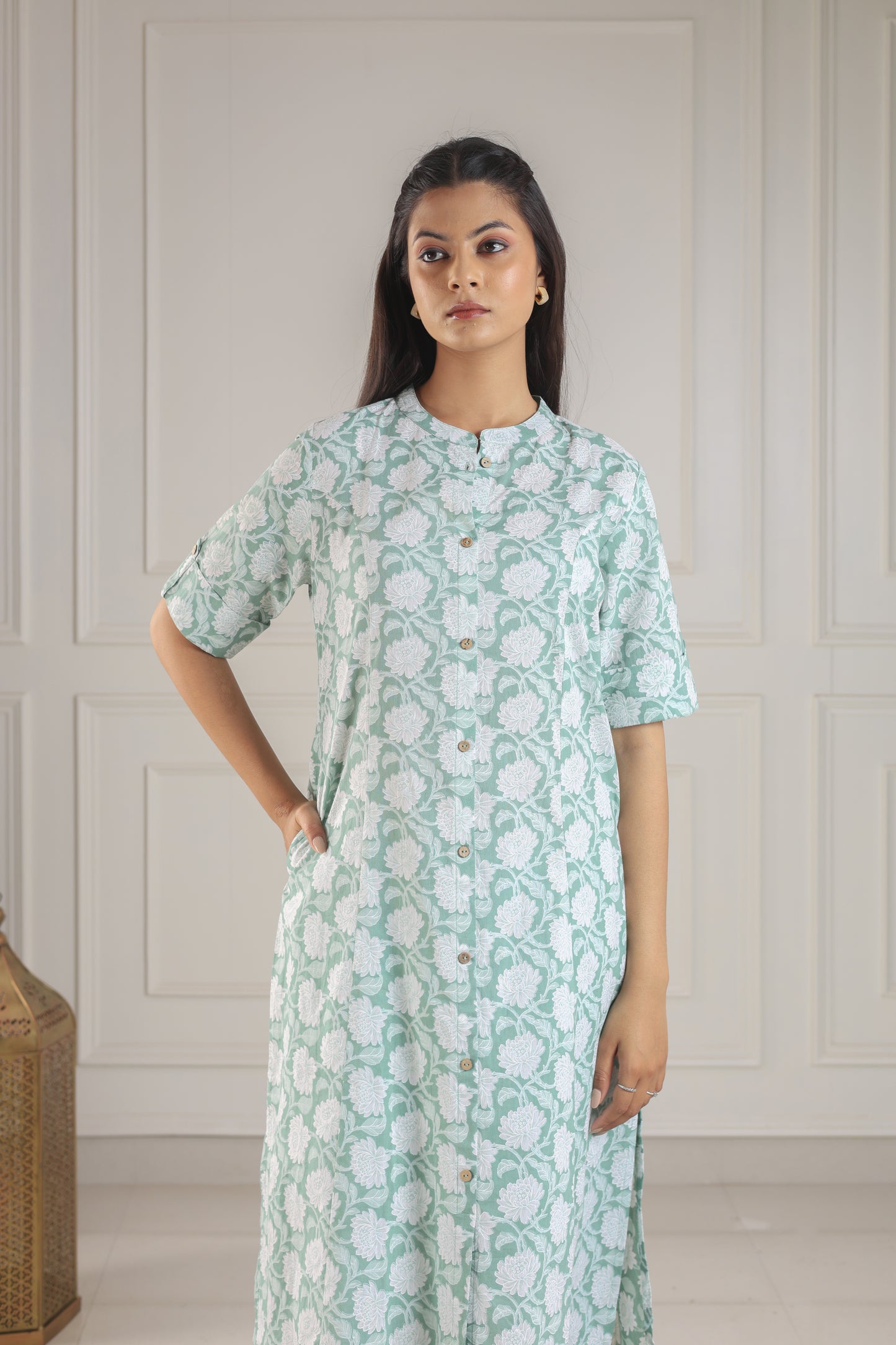 Mint Green & White Block Print Co-ord Set