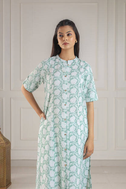 Mint Green & White Block Print Co-ord Set