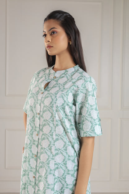 Mint Green & White Block Print Co-ord Set
