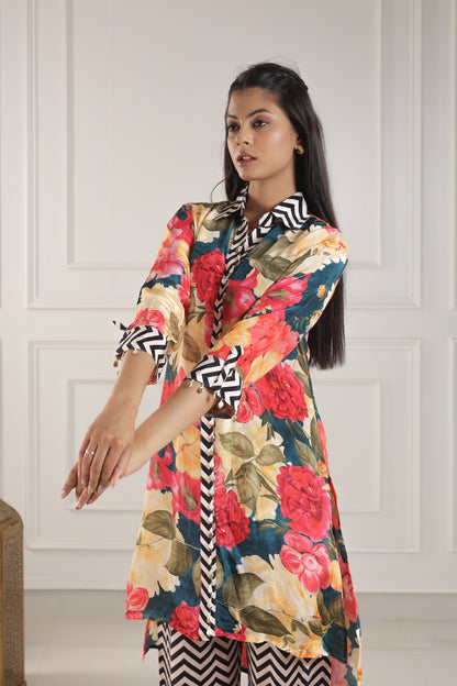 Teal, Pink & White Botanical Chevron Co-ord Set
