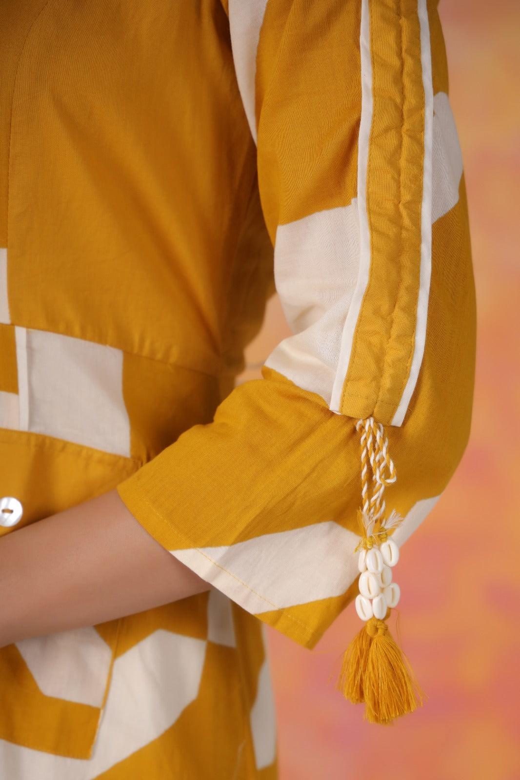 Mustard Abstract Print Cotton Midi Dress